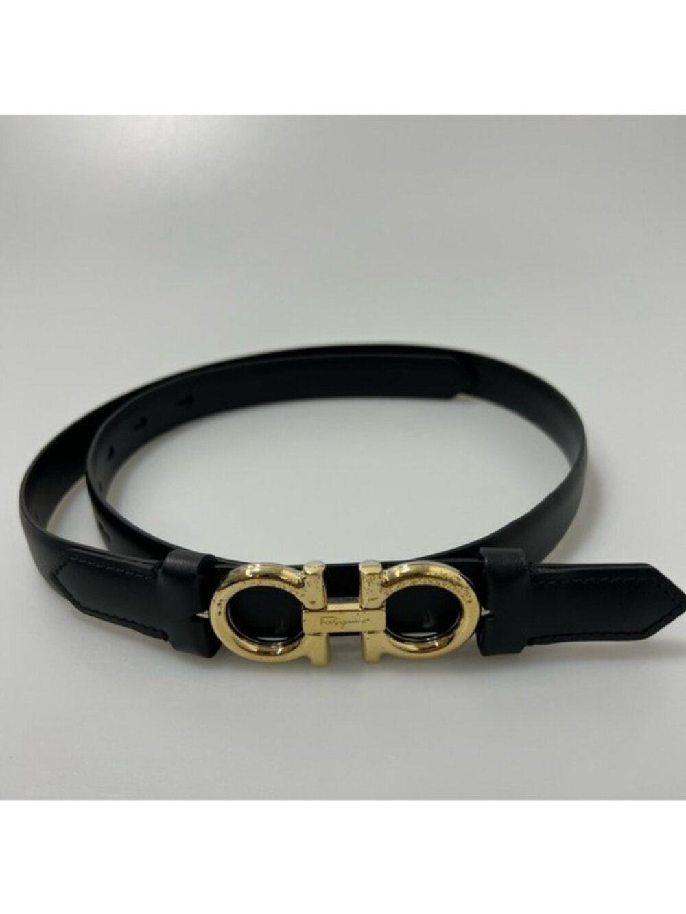 Salvatore Ferragamo Gancini Buckle Belt Black Gold Women’s 75/30